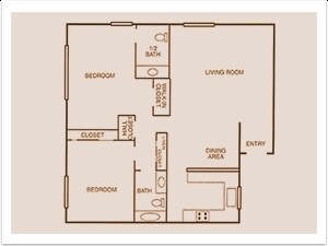2 BR 1.5 BA floor plan